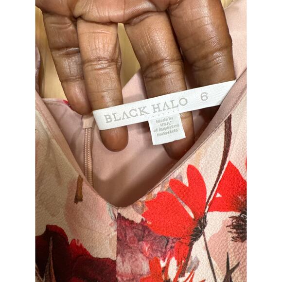 Black Halo Cold Shoulder Sheath Floral Dress Size 6 Lined Zip Back Elegant - Picture 6 of 10